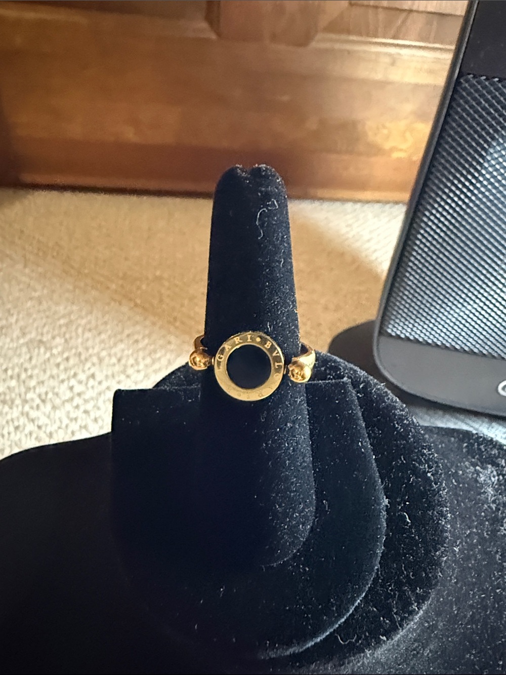 Gold-Tone Circular Accent Women’s Ring - Black Center